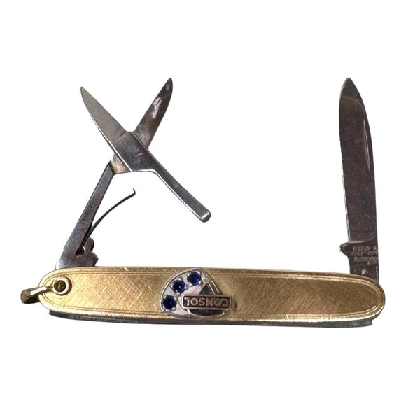 Vintage Consol 10k Gold Emblem Multi Tool Pocket Knife Solingen Sapphire Coal Co - Picture 6 of 7